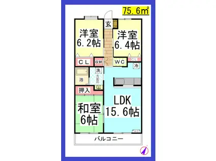 DL ハイビジョン (3LDK/1階)の間取り写真