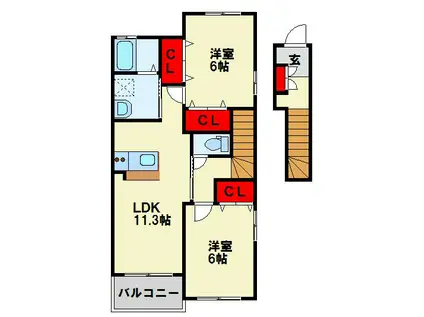 サンリットヒル赤坂B(2LDK/2階)の間取り写真