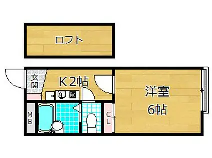 京阪本線 牧野駅 徒歩17分 2階建 築23年(1K/1階)の間取り写真