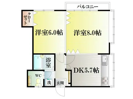 サンヨーB(2DK/1階)の間取り写真