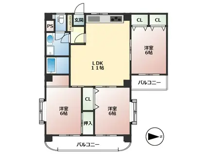 グランド吹上(3LDK/2階)の間取り写真