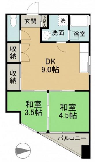 西観音ビル(2LDK/4階)の間取り写真