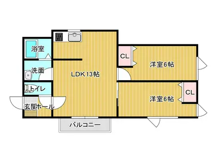 若山ハイツ(2LDK/2階)の間取り写真