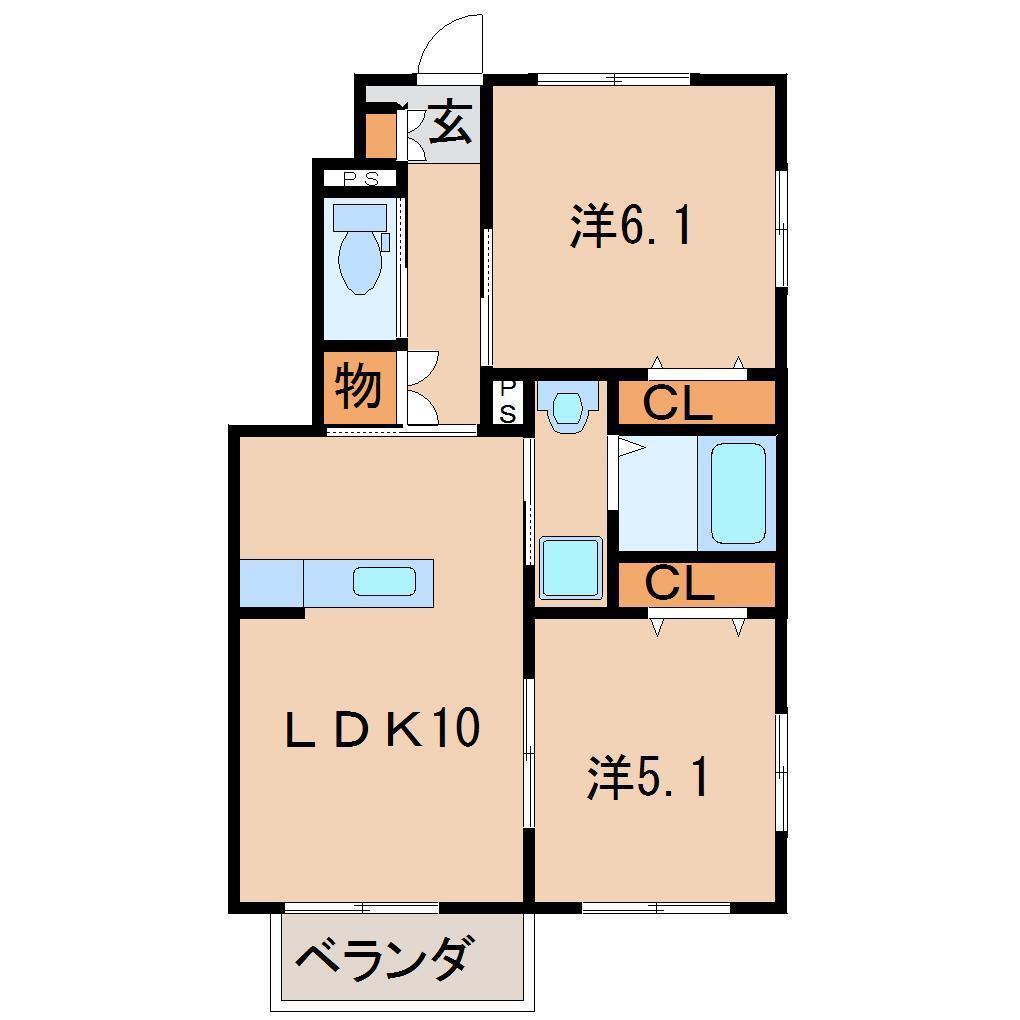 ディアコート・郭内A棟(2LDK/1階)の間取り写真