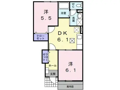 チェリークイーン(2DK/1階)の間取り写真