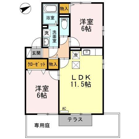 シーコートなかまち A棟 (2LDK/1階)の間取り写真