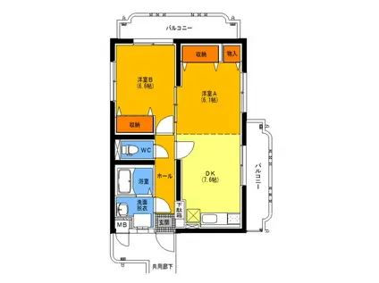 ユーミー暖家(2DK/3階)の間取り写真