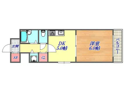 ビーハイツ北野(1DK/1階)の間取り写真