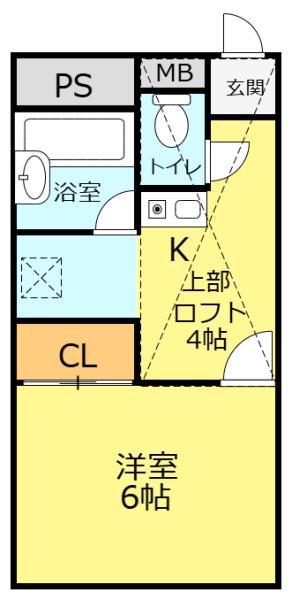 プレステージA(1K/2階)の間取り写真