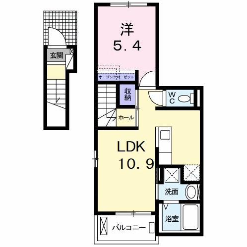 ゴールドハウス I(1LDK/2階)の間取り写真