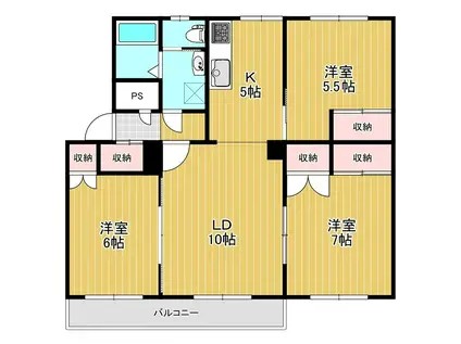 パティオス夕陽ヶ丘Ⅱ(3LDK/4階)の間取り写真