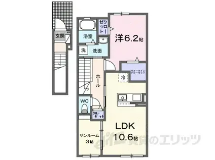 ウィズ・テール南彦根1号館(1LDK/2階)の間取り写真