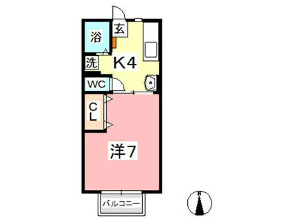 グリーンヒルズK棟(1DK/1階)の間取り写真