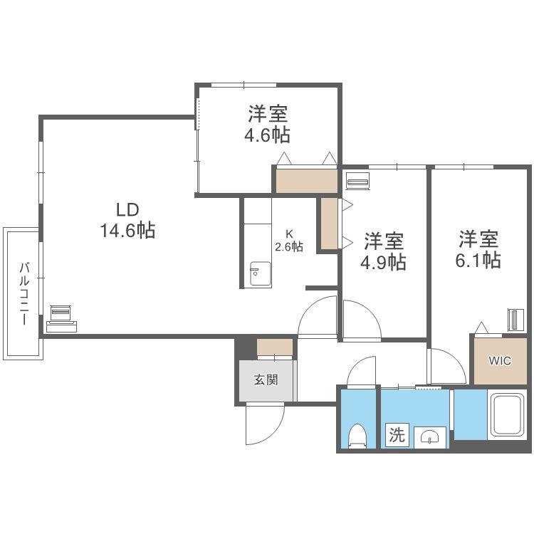 アルファスクエア円山2条(3LDK/4階)の間取り写真