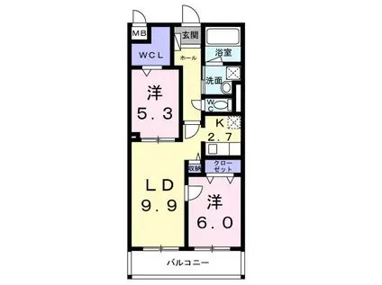 アジュール修学院(2LDK/3階)の間取り写真