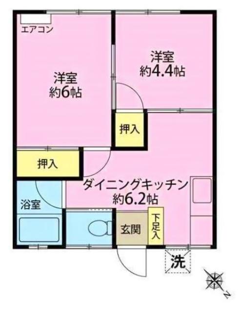 イエローハイツB棟(2DK/1階)の間取り写真