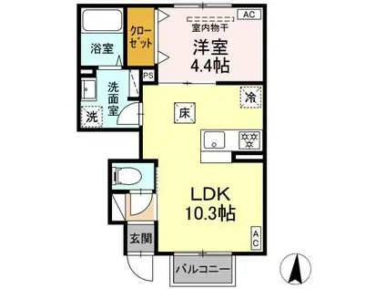 LA VIERGE II(1LDK/1階)の間取り写真