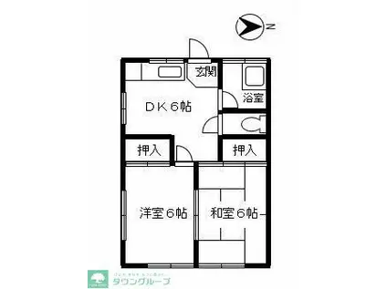 京王高尾線 北野駅(東京) 徒歩9分 2階建 築37年(2DK/1階)の間取り写真