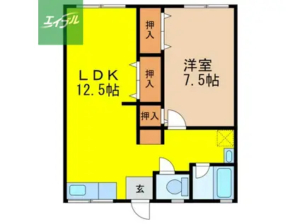 西釜荘B棟(1LDK/2階)の間取り写真