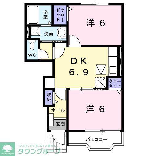 アンソレイエ IV(2DK/1階)の間取り写真