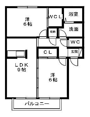 リバーサイド二ノ宮(2LDK/1階)の間取り写真