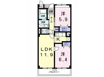 ロイヤルシティー泉南(2LDK/2階)の間取り写真