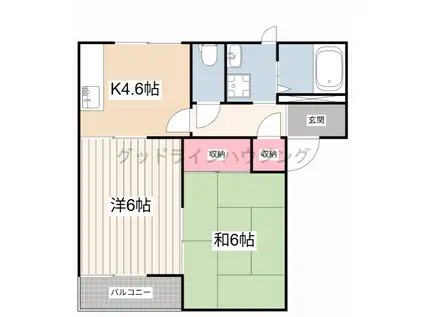 グリーンルミナスE棟(2K/1階)の間取り写真