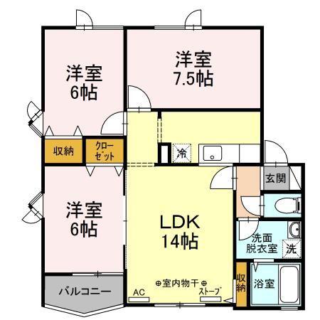 クイーンズパーク青葉C棟(3LDK/2階)の間取り写真