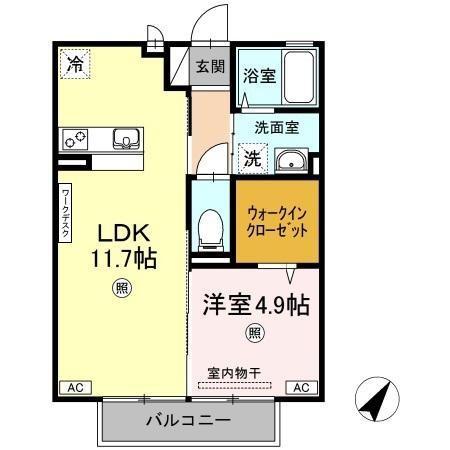 ミーテ・レーテ羽島(1LDK/2階)の間取り写真