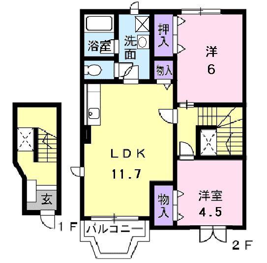 ノーブルノーヴァ(2LDK/2階)の間取り写真