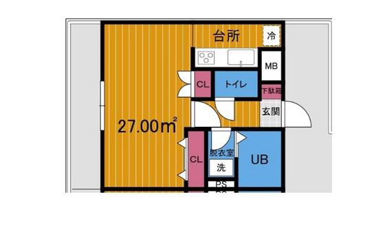 アムールミオ(1K/2階)の間取り写真