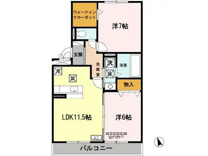 ファミリーメイト矢田B棟(2LDK/1階)の間取り写真