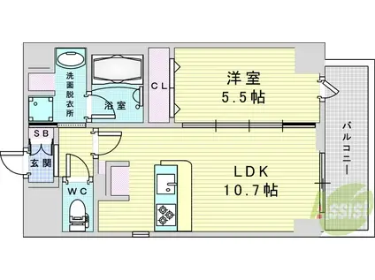 ハピネスガーデン新大阪(1LDK/5階)の間取り写真