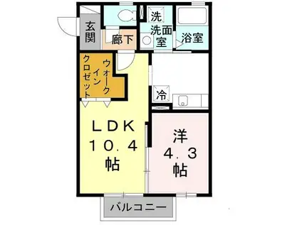 ナチュラルヒル(1LDK/2階)の間取り写真
