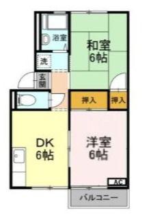 レザンシャトー(2DK/2階)の間取り写真