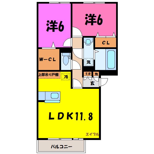 リバーサイド・K(2LDK/3階)の間取り写真