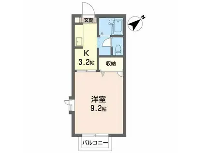 ラ・フォーレ八木山(1K/2階)の間取り写真