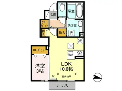ルピナス(1LDK/1階)の間取り写真