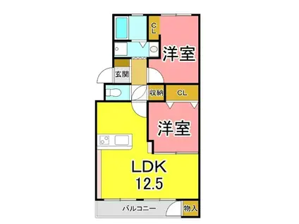 垂水農住団地1号棟(2LDK/1階)の間取り写真