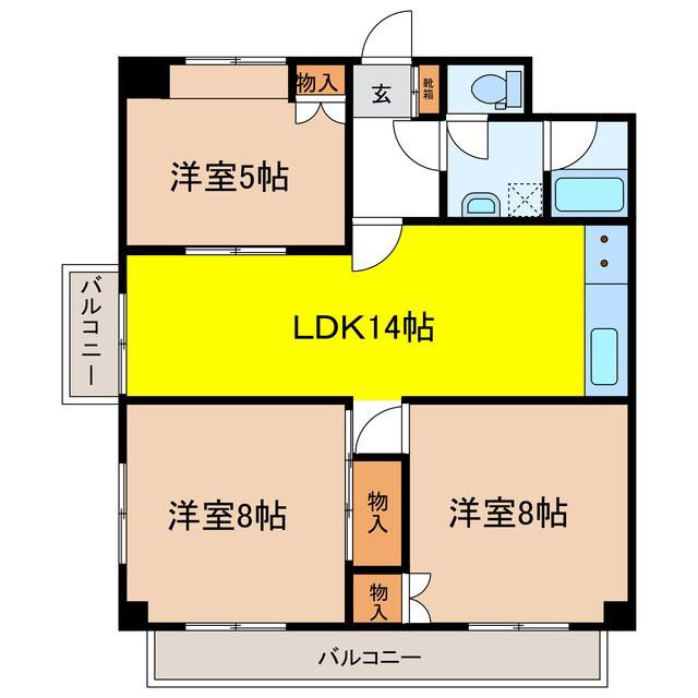 パレスハイツ県町II(3LDK/9階)の間取り写真