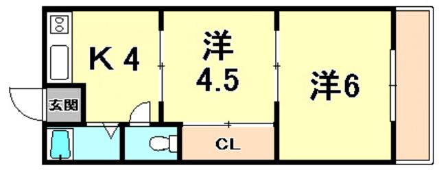 山本ハイツ(2K/1階)の間取り写真