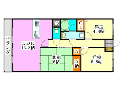 ディアコート津田沼(3LDK/1階)の間取り写真