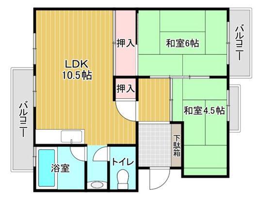 フラワリータウンB棟(2LDK/4階)の間取り写真