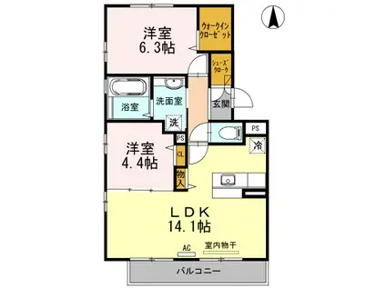 カーサクレアール(2LDK/2階)の間取り写真