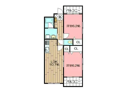 プレステージ緑ヶ丘(2LDK/3階)の間取り写真