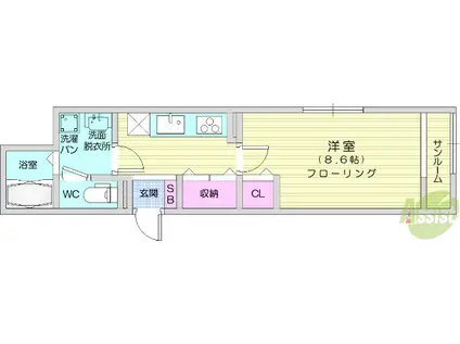 ウィングコート B(1K/1階)の間取り写真