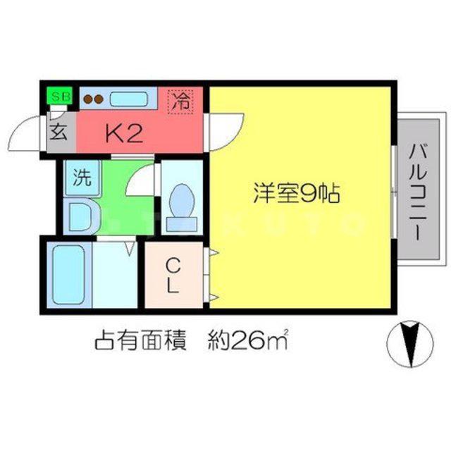 アムール一乗寺(1K/2階)の間取り写真