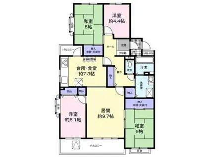 東鷲宮駅前ハイツ 2号棟(4LDK/2階)の間取り写真