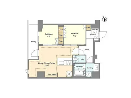 オアーゼ日暮里レジデンス(2LDK/12階)の間取り写真