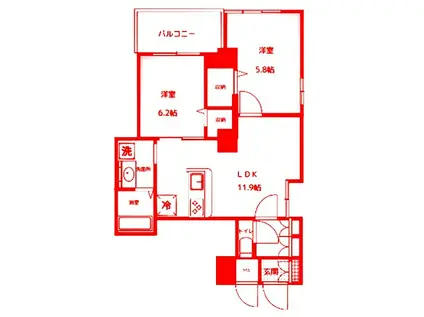 クロシェボーテ弘明寺(2LDK/6階)の間取り写真